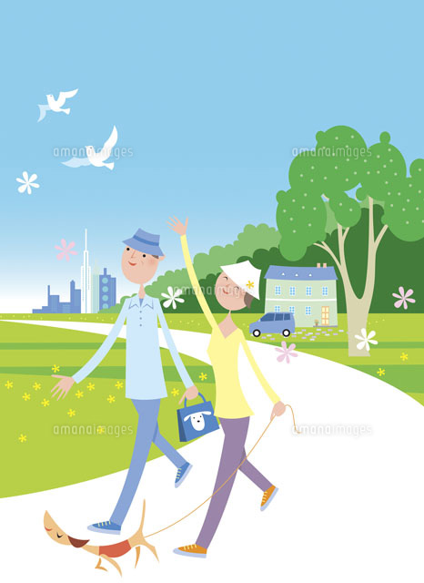 散歩するシニア夫婦 の写真素材 イラスト素材 アマナイメージズ