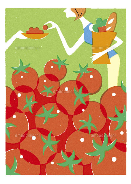 トマトを試食する女性 の写真素材 イラスト素材 アマナイメージズ