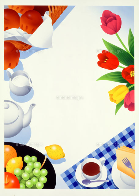 食べ物の乗ったテーブル メッセージボード の写真素材 イラスト素材 アマナイメージズ
