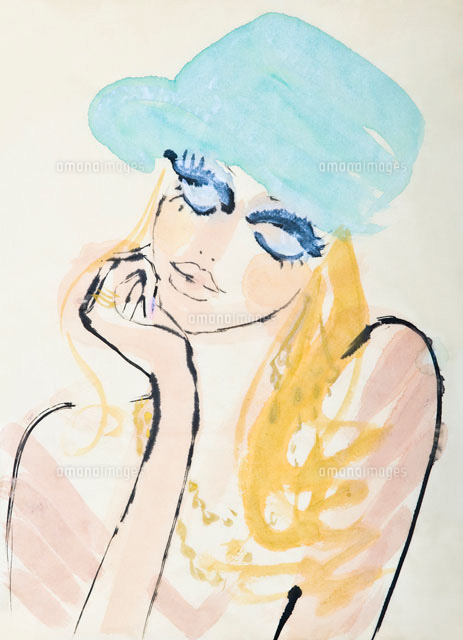 あおい帽子の女