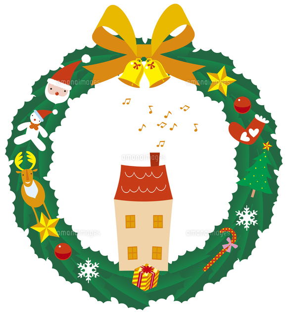 クリスマスリースの中の家 の写真素材 イラスト素材 アマナイメージズ