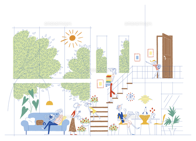 それぞれが家の暮らしを楽しむファミリー の写真素材 イラスト素材 アマナイメージズ