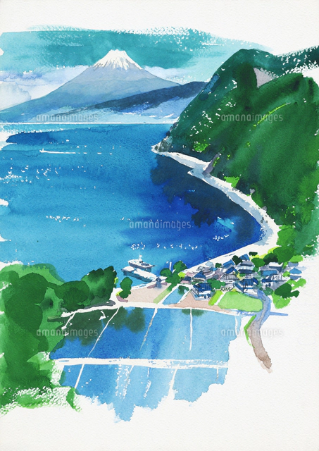 水彩画 アジアの農村風景 博多祇園山笠のおいしゃん 山笠を見守る年配のおいしゃん 山笠の