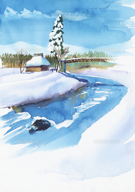 雪の積もった風景 水彩[20037008301]の写真・イラスト素材｜アマナ