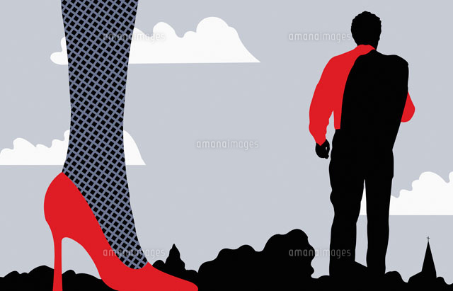 Man Standing With Back To Leg With Red High Heel の写真素材 イラスト 素材 アマナイメージズ