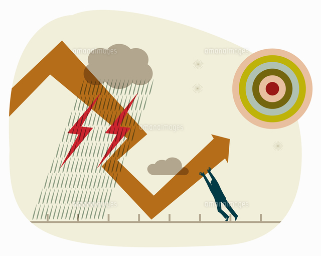 Businessman Struggling To Change Direction Of Line Graph To の写真素材 イラスト素材 アマナイメージズ
