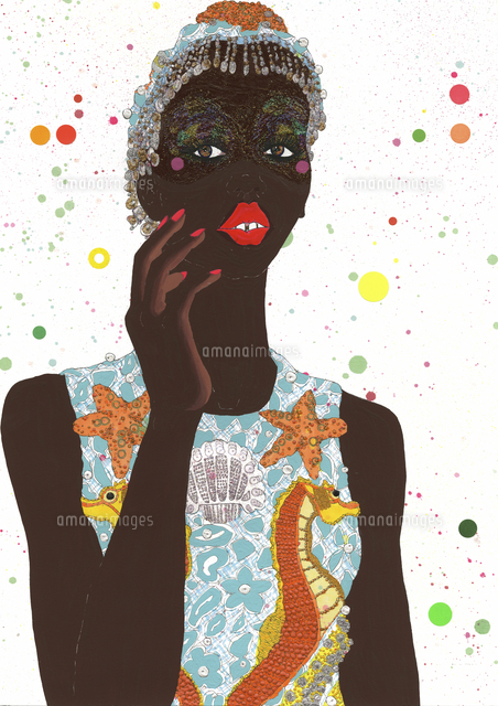 Fashion Illustration Of Woman Wearing Funky Glitter Makeup の写真素材 イラスト素材 アマナイメージズ