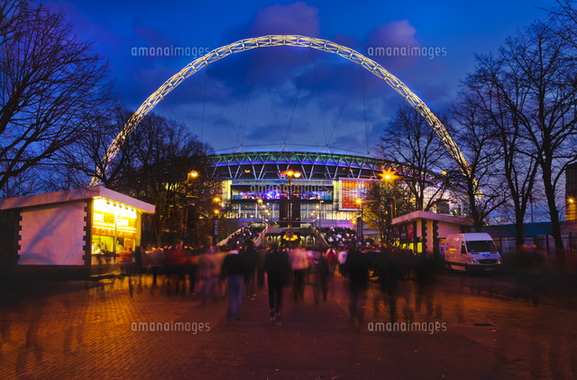 Wembley Stadium with England supporters entering the venue for
