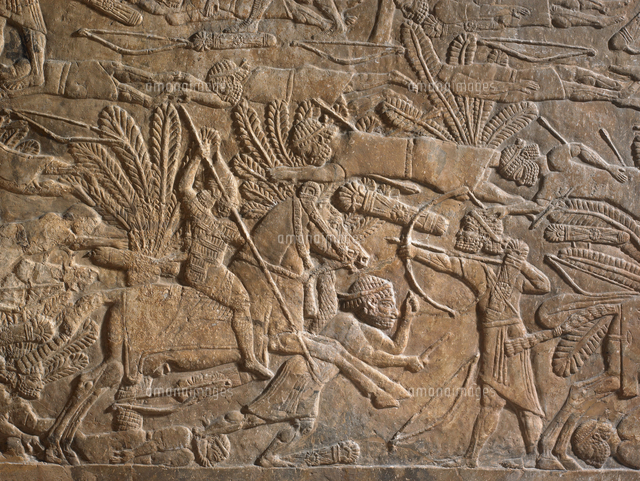 アンティーク　古代文明　レリーフ Limestone wall panel, Neo-Assyrian[20065000470]の写真・イラスト