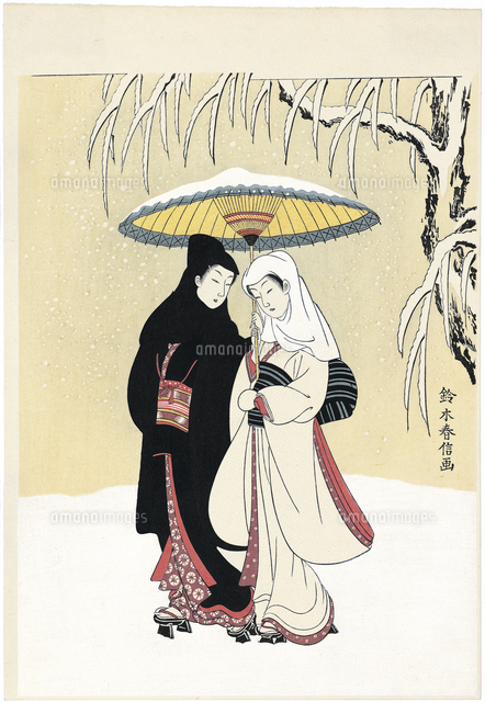 雪中相合傘[20072000007]の写真・イラスト素材｜アマナイメージズ