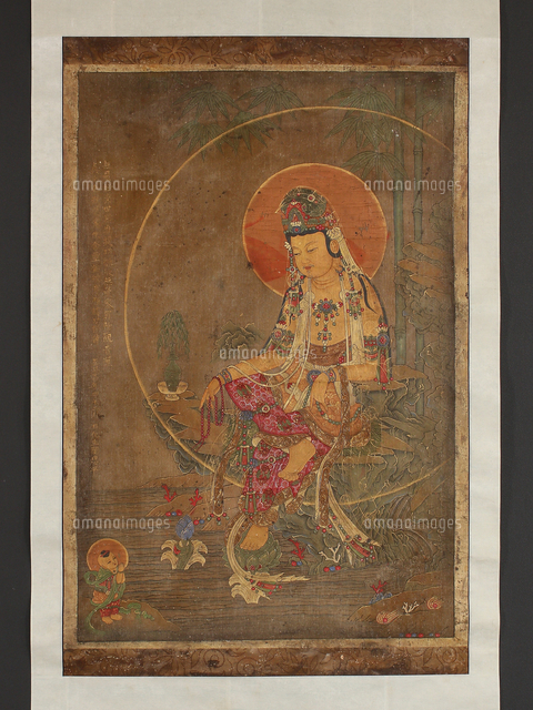 【真作】管美紀/揚柳観音図/観音図/仏事掛/人物図/掛軸/名家伝来/AD-374 真作】管美紀/揚柳観音図/観音図/仏事掛/人物図/掛軸/名家伝来/AD-374