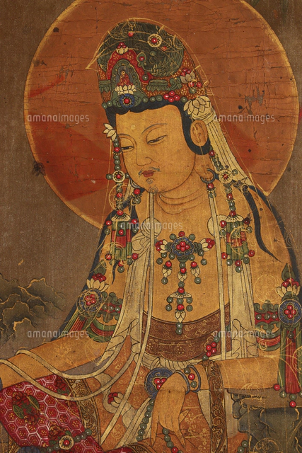 掛軸 楊柳観音曼荼羅 複製 村上華岳 楊柳観音図 工芸 桐共太巻箱