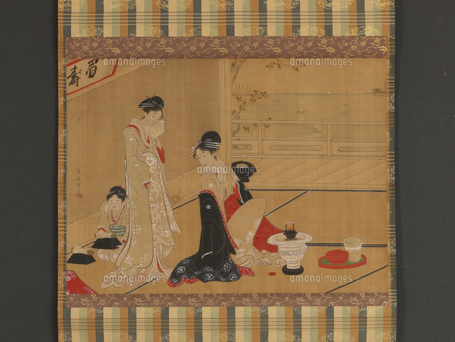 □□時代/ガラス絵/硝子絵/肉筆/美人画/浮世絵□□