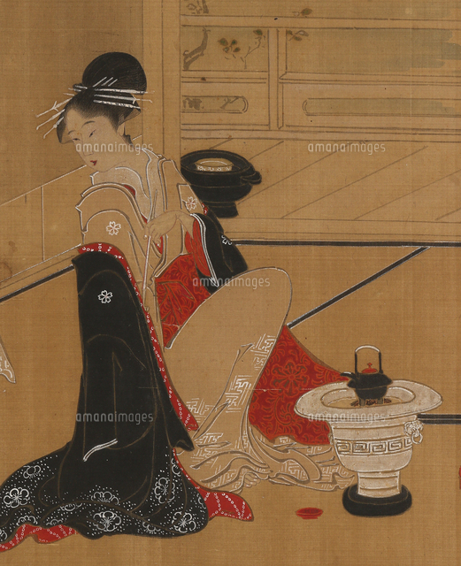 肉筆浮世絵美人画 茶屋美人図(部分)[20076000168]の写真・イラスト素材