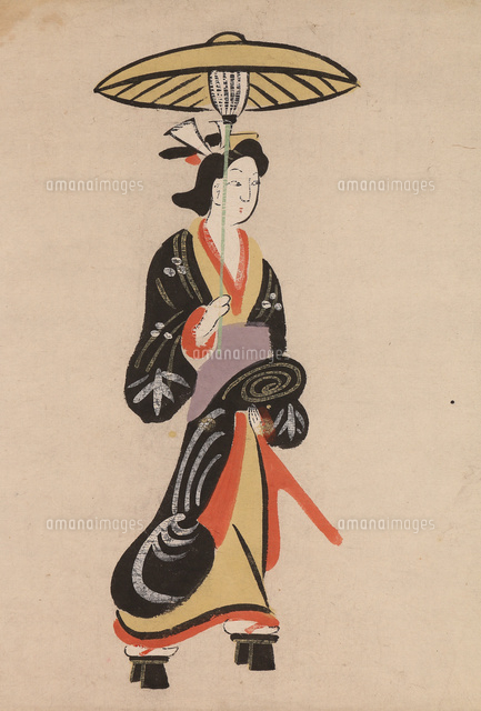 古い大津絵 傘美人図[20076000764]の写真・イラスト素材｜アマナイメージズ