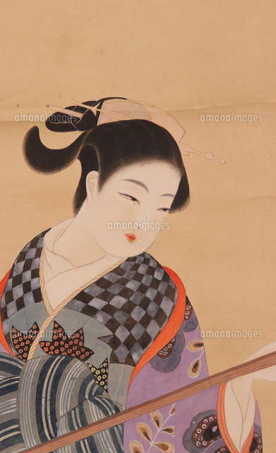 美人画 三味線美人図(部分）[20076001869]の写真・イラスト素材