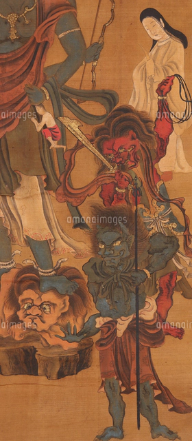 青面金剛明王（仏画）　絹本　掛軸　◆合わせ箱◆（青面金剛） 青面金剛明王（仏画） 絹本 掛軸 ◇合わせ箱◇（青面金剛）