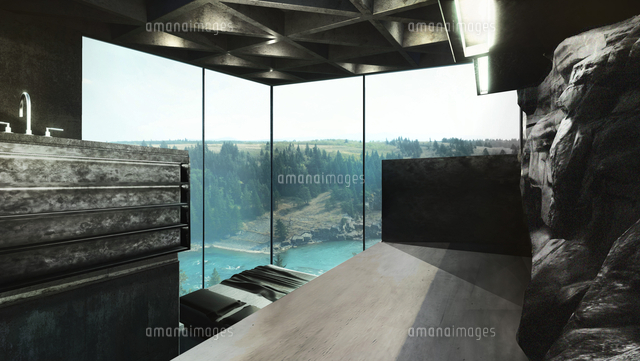 Cliff Cabin 崖の上の家[20079002639]の写真素材・イラスト素材 