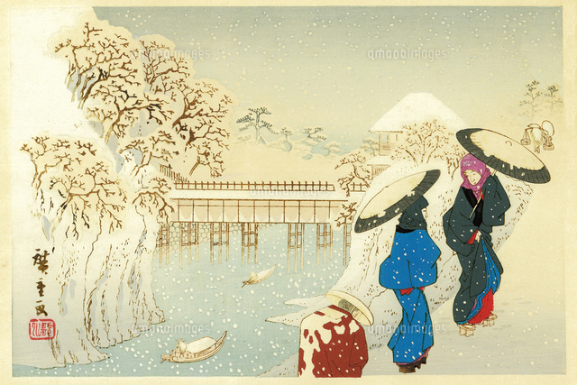 銀世界東十二景 お茶の水雪中の美人[20086000205]の写真・イラスト素材