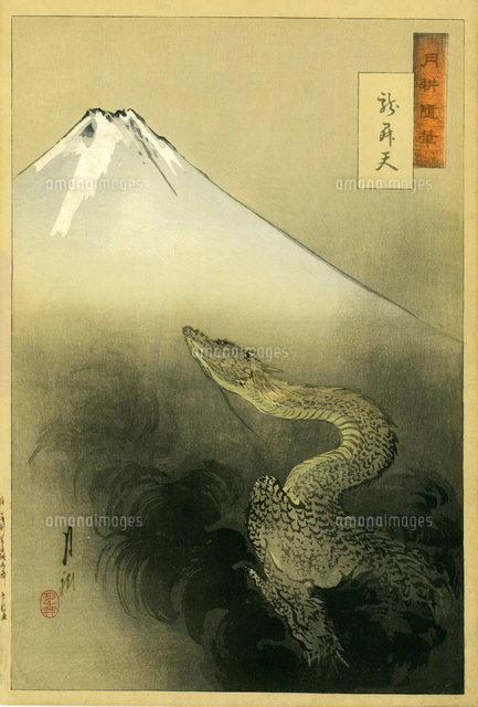 月耕随筆 母里太兵衛 虎狩図[20086000445]の写真・イラスト素材