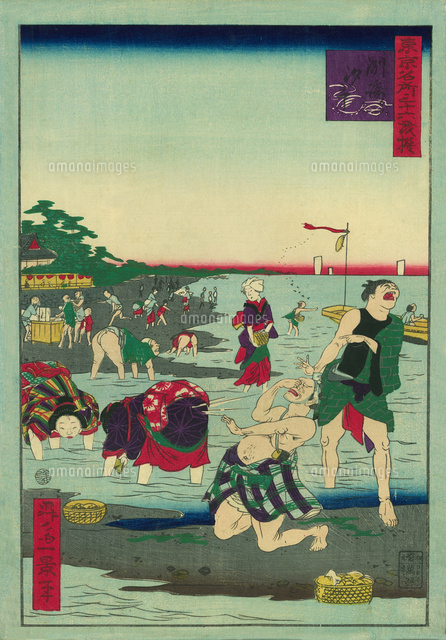 浮世絵、一景画東京名所三十六戯撰上野山王山、洲崎の干潟の二枚売りです 全国総量無料で 浮世絵、一景画東京名所三十六戯撰上野山王山