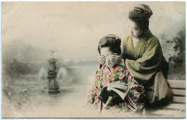 手彩色絵葉書 明治時代 大正初期 女性肖像 の写真素材 イラスト素材 アマナイメージズ