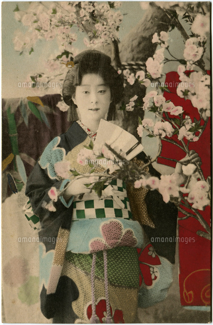 手彩色絵葉書 明治時代～大正初期 女性肖像[20086001650]の写真
