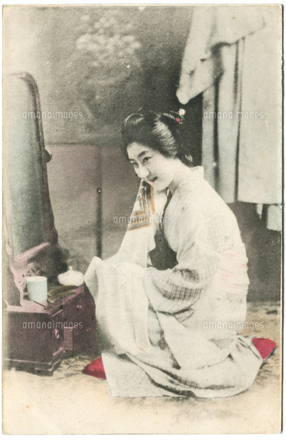 手彩色絵葉書 明治時代～大正初期 女性肖像[20086001672]の写真