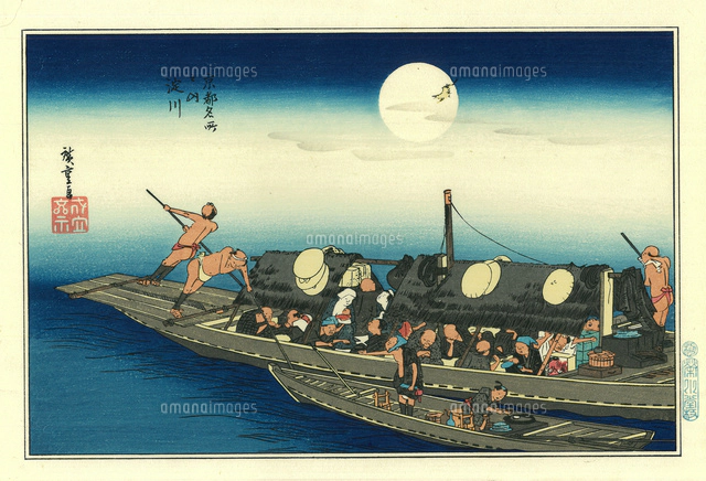広重 京都名所之内 四条河原夕涼[20086001921]の写真・イラスト素材