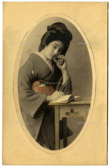 手彩色絵葉書 明治～大正時代（明治40-大正7の間の発行） 女性