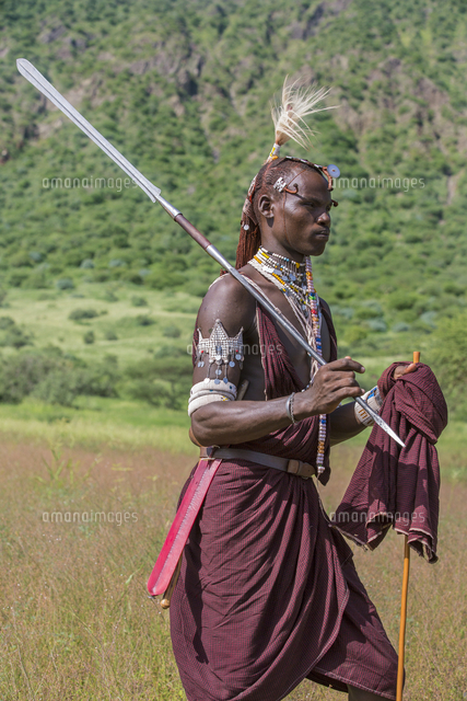 Tanzania; Lake Natron; Shompole. A Maasai warrior in traditional