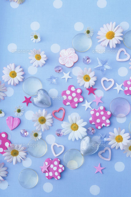 デイジーと小物を置いた背景 の写真素材 イラスト素材 アマナイメージズ