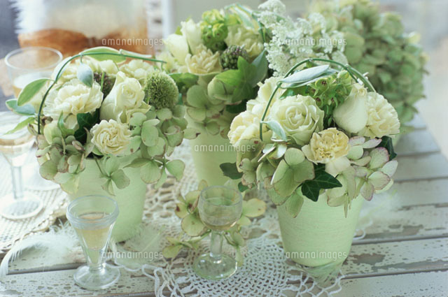 緑系フラワーアレンジメント c の写真素材 イラスト素材 アマナイメージズ