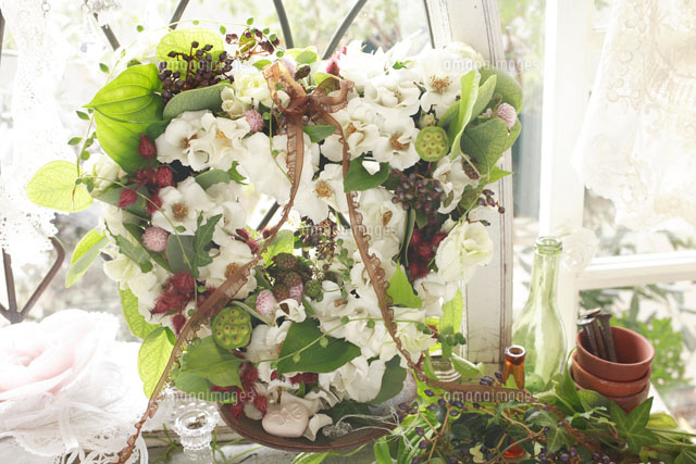 白いバラ オードリー のハートのリース a の写真素材 イラスト素材 アマナイメージズ