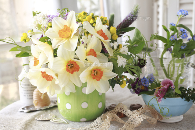 ラッパ水仙のアレンジメント[21024006621]の写真・イラスト素材