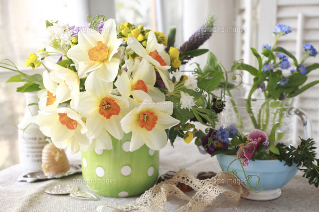 ラッパ水仙のアレンジメント[21024006621]の写真・イラスト素材