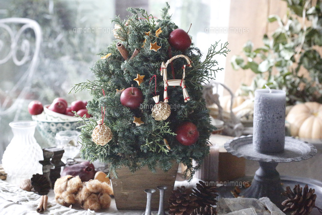 クリスマスツリーのフラワーアレンジメント の写真素材 イラスト素材 アマナイメージズ