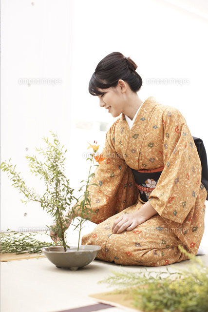 花を生ける和服の女性 a の写真素材 イラスト素材 アマナイメージズ