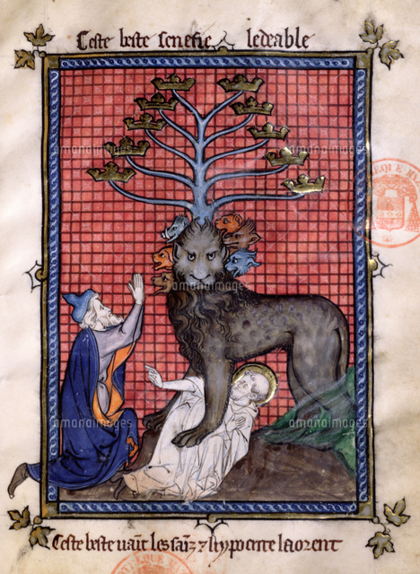 Ms 870 Fol.8 The Seven-headed Beast of the Apocalypse Venera ...
