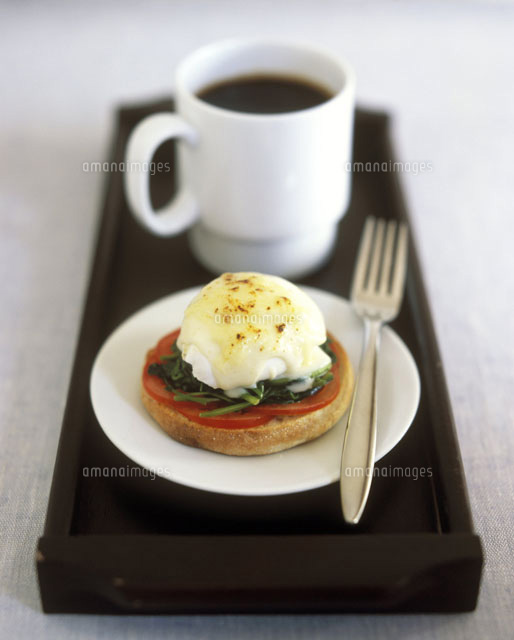 Egg Florentine (poached egg Florentine style); cup of coffee