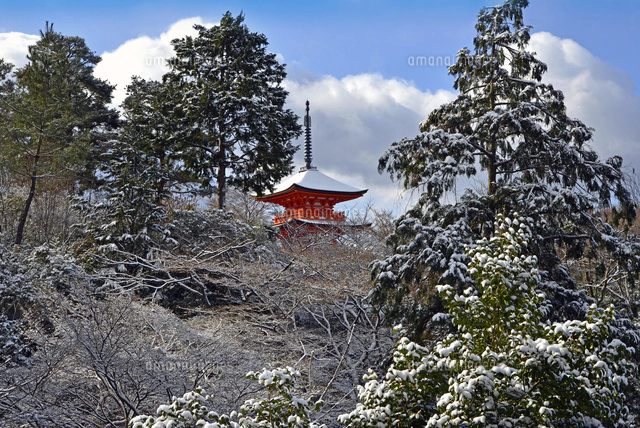 清水寺　雪景色　額入り 雪の清水寺[26121009821]の写真・イラスト素材｜アマナイメージズ