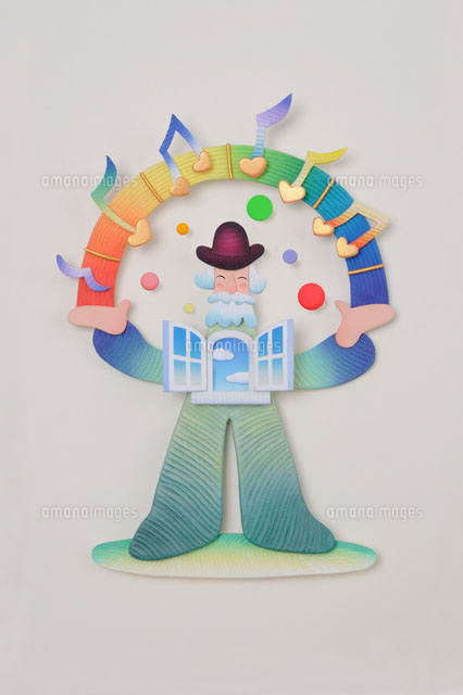 虹と音符を持つ男性 の写真素材 イラスト素材 アマナイメージズ