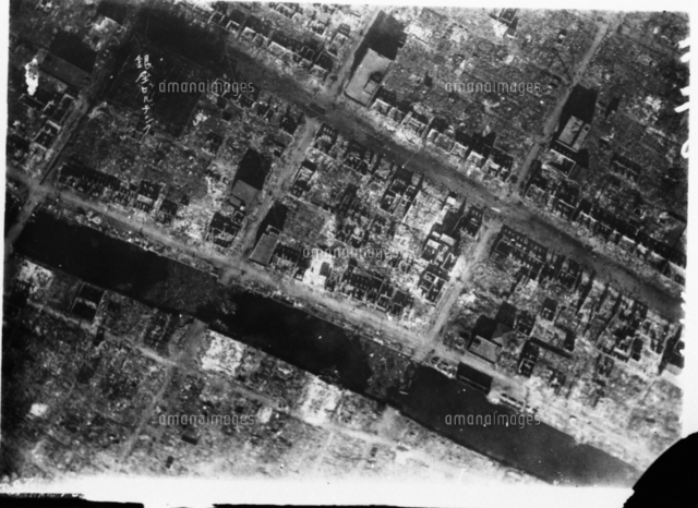 関東大震災 飛行機より見た銀座通の焼け跡＝1923（大正12）年9