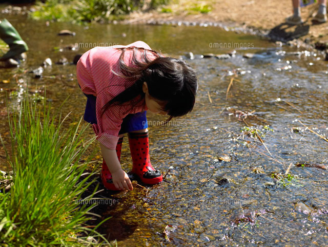 小川で遊ぶ女の子 の写真素材 イラスト素材 アマナイメージズ