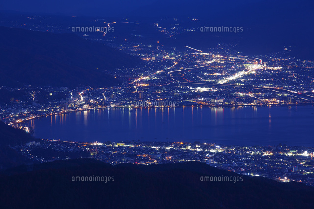 高ボッチ高原より望む諏訪湖夜景[25053012546]の写真・イラスト素材