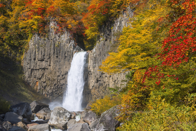 紅葉の苗名滝 の写真素材 イラスト素材 アマナイメージズ