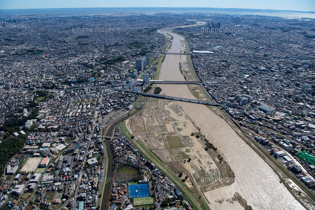 川のある風景 台風19号で氾濫した多摩川(田園調布付近より上流)[25397019006]の写真