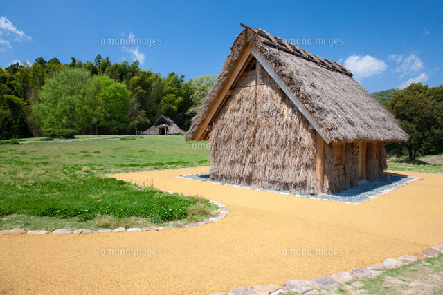 八雲立つ風土記の丘 堀立柱建物と竪穴式住居 の写真素材 イラスト素材 アマナイメージズ
