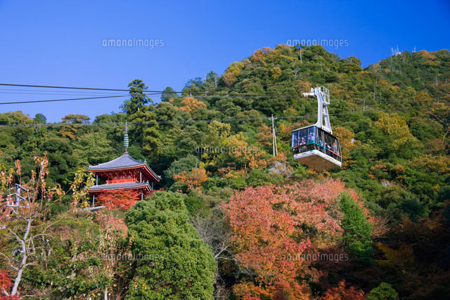 秋の岐阜公園 金華山ロープウェイと三重塔 の写真素材 イラスト素材 アマナイメージズ