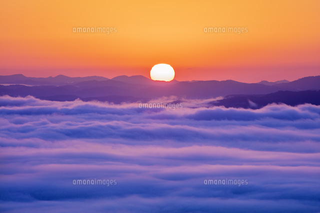 高谷山 霧の海展望台より雲海と山並みと朝日 の写真素材 イラスト素材 アマナイメージズ
